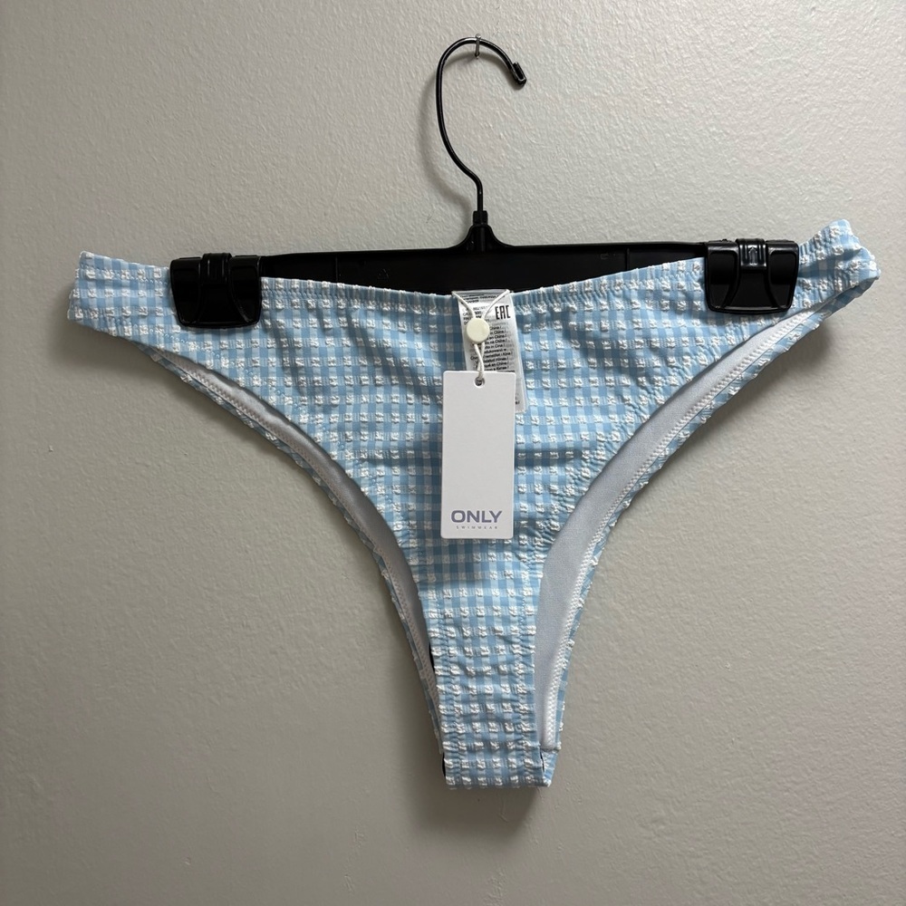 BNWT ONLY Blue and White Gingham Brazilian Bikini Bottoms Large